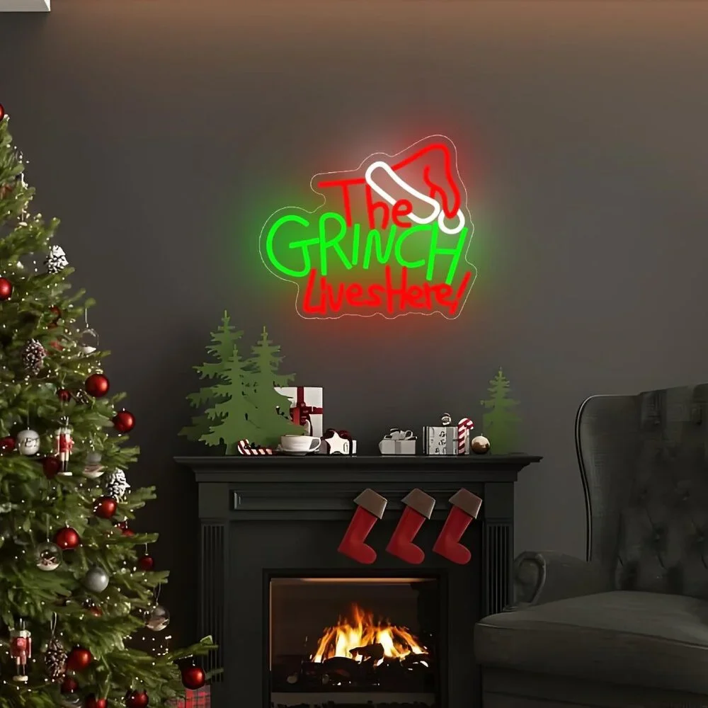 Christmas Live Here Neon Sign  Led Candy Dimmable Light Up Sign for Party Kids